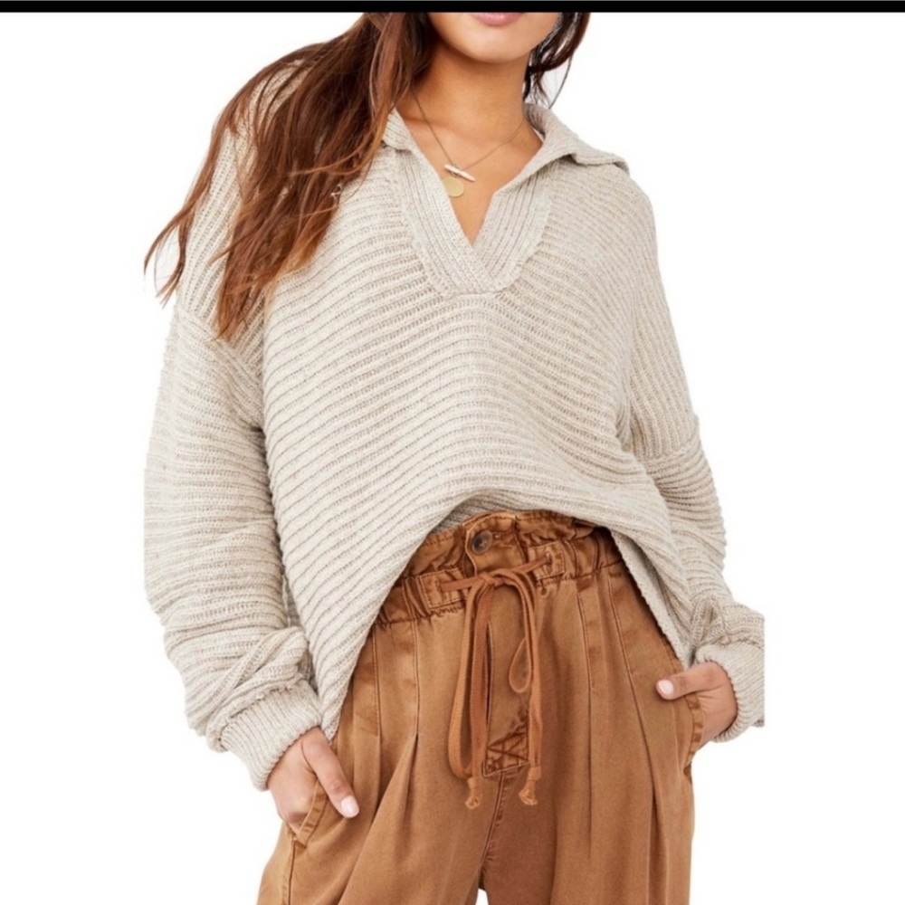Free People Marlie Sweater in Pebble Beige